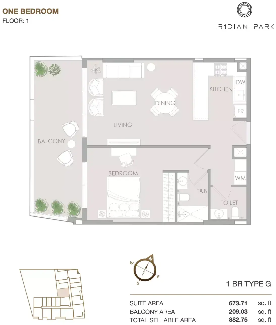 Планировка — 1-спальная, 82 м²