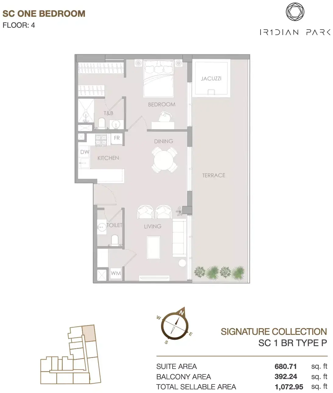 Планировка — 1-спальная, 100 м²