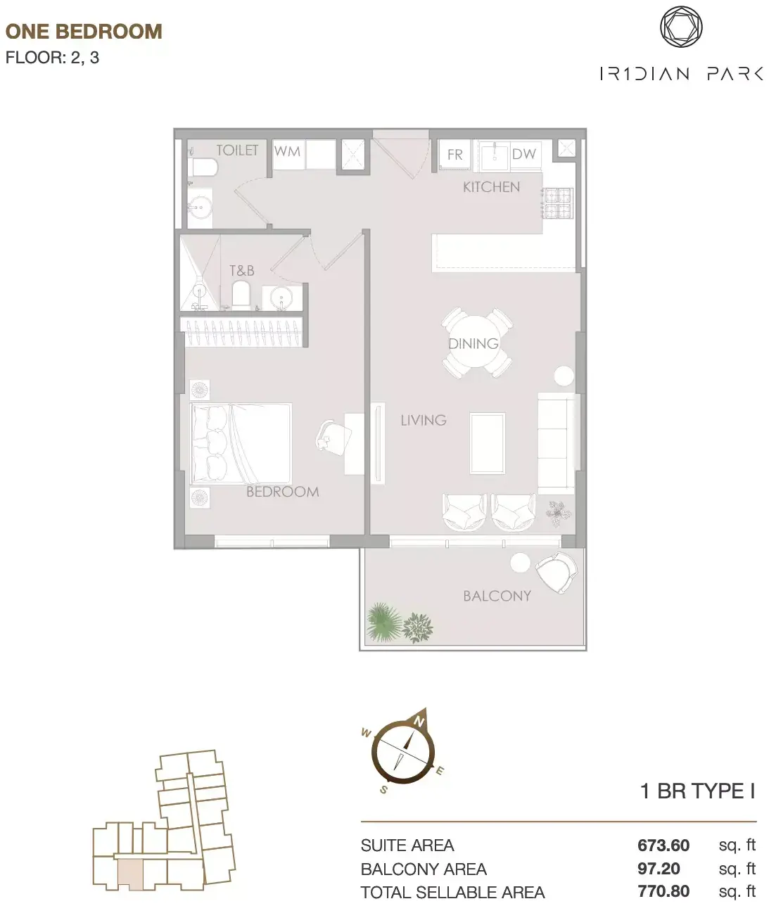 Планировка — 1-спальная, 72 м²