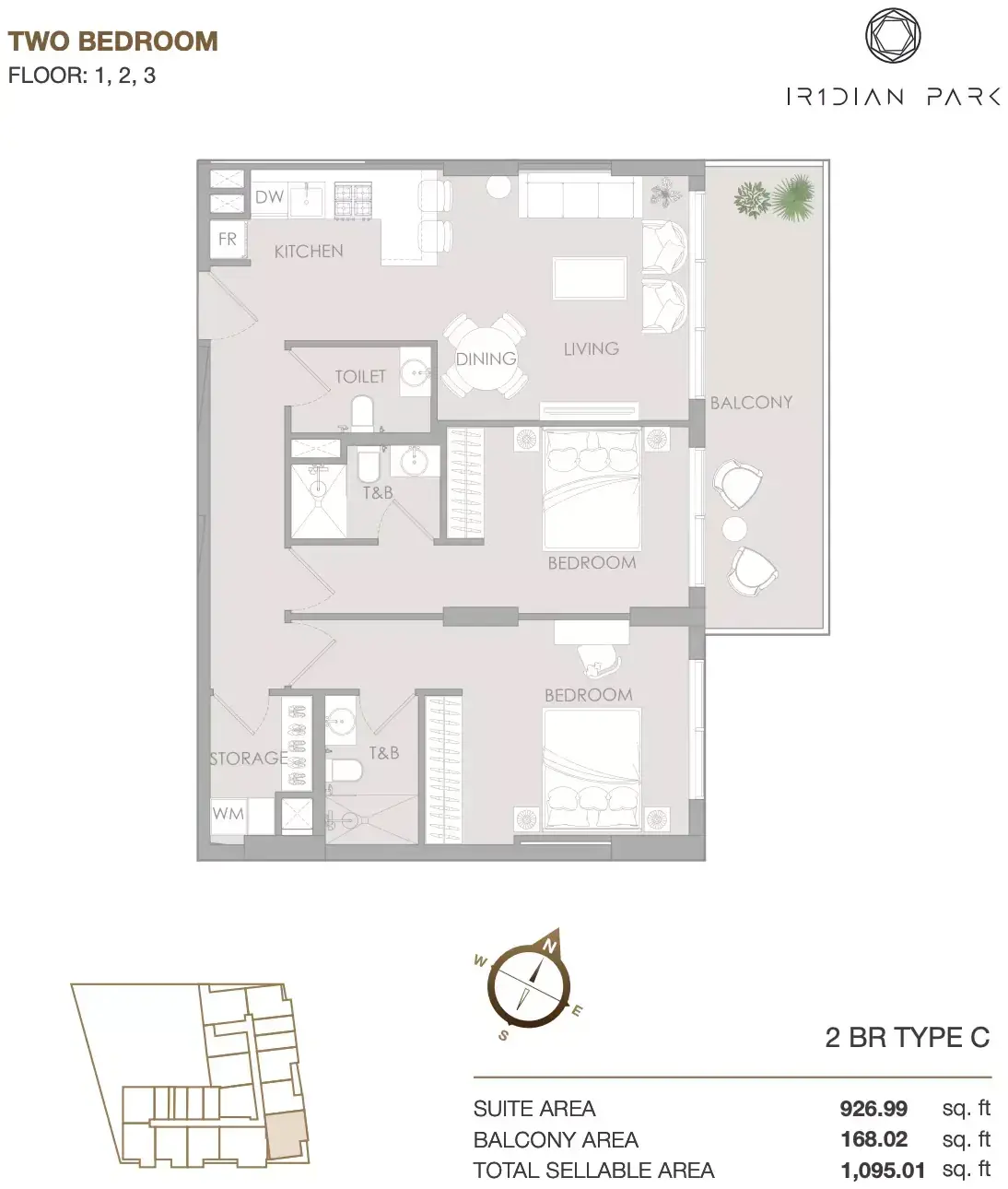 Планировка — 2-спальная, 102 м²