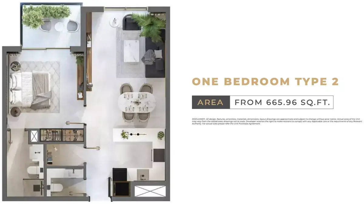 Планировка — 1-спальная, 62 м²