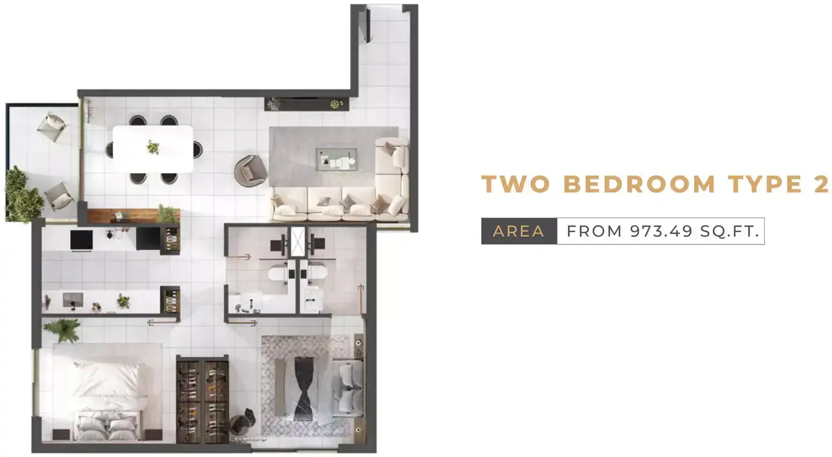Планировка — 2-спальная, 90 м²