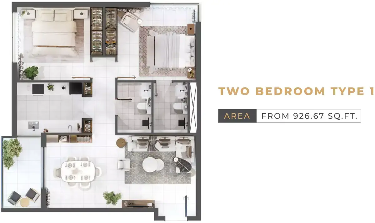 Планировка — 2-спальная, 86 м²