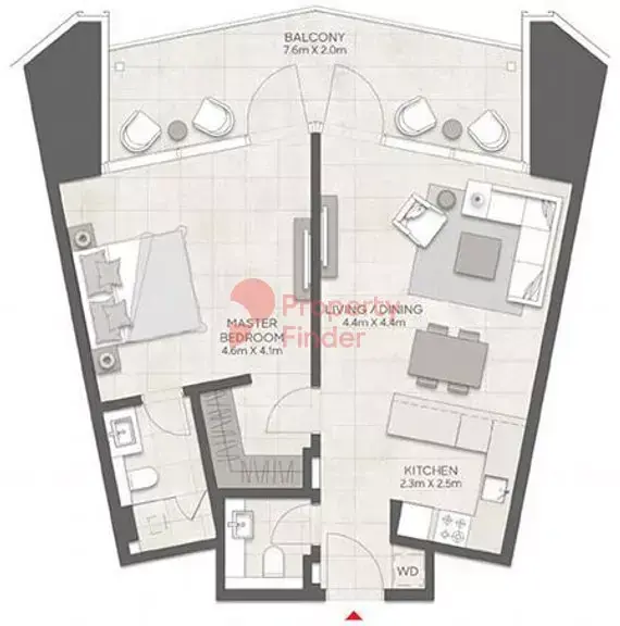 Планировка — 1-спальная, 85 м²