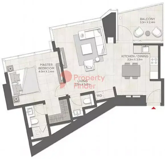 Планировка — 1-спальная, 76 м²