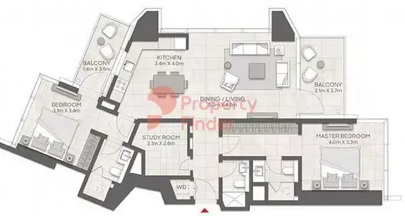 Планировка — 2-спальная, 124 м²
