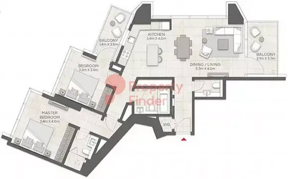 Планировка — 2-спальная, 122 м²