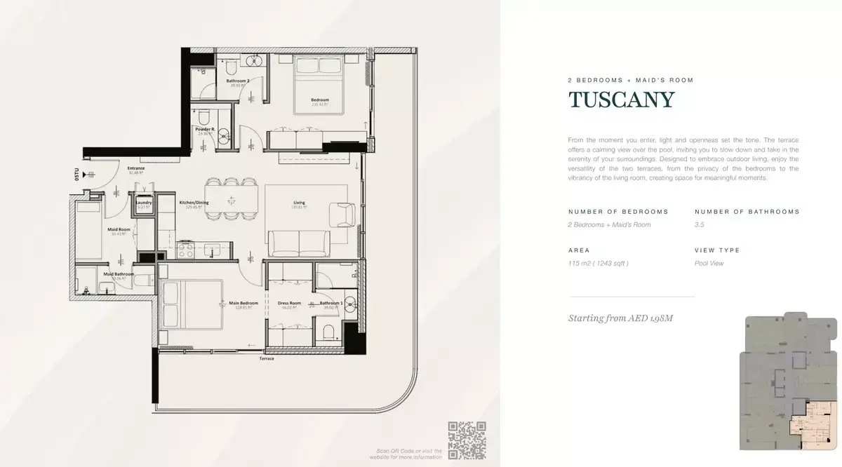 Планировка — 2-спальная, 115 м²