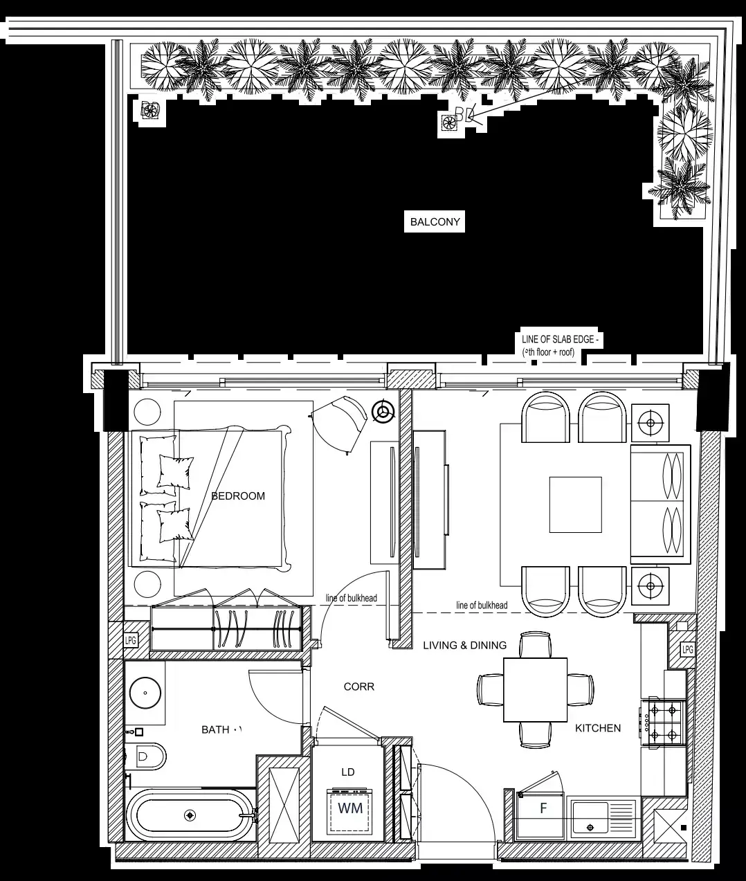 Планировка — 1-спальная, 84 м²