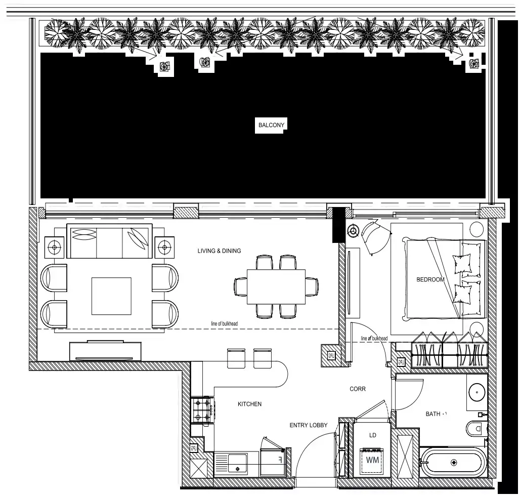 Планировка — 1-спальная, 117 м²