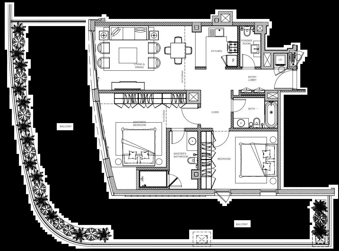Планировка — 2-спальная, 189 м²