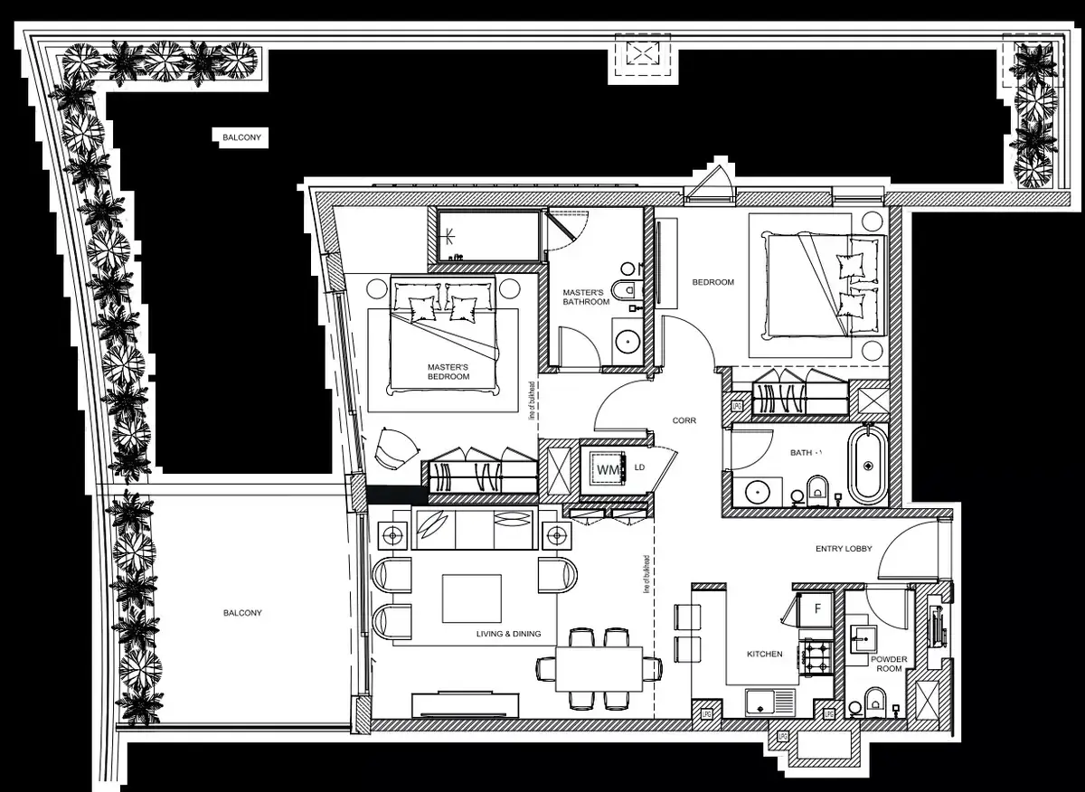 Планировка — 2-спальная, 186 м²