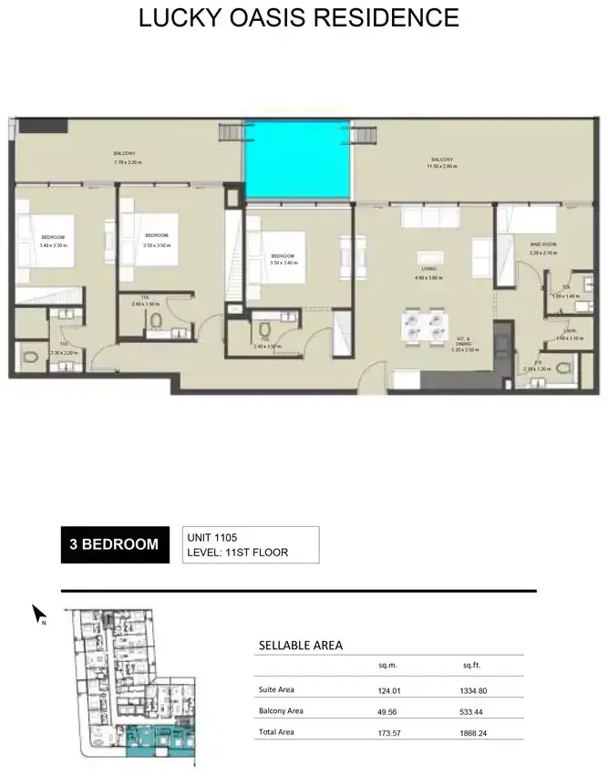 Планировка — 3-спальная, 174 м²