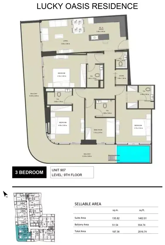 Планировка — 3-спальная, 187 м²