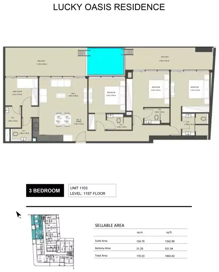 Планировка — 3-спальная, 176 м²