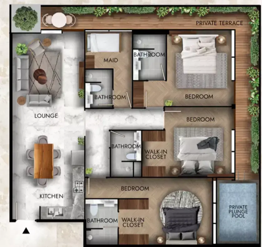 Планировка — 3-спальная, 156 м²