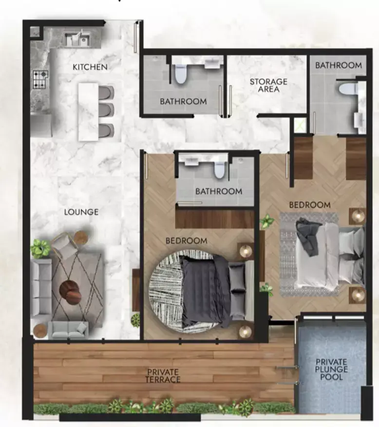 Планировка — 2-спальная, 120 м²