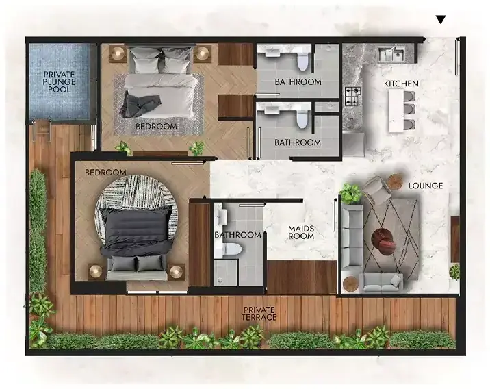 Планировка — 2-спальная, 111 м²