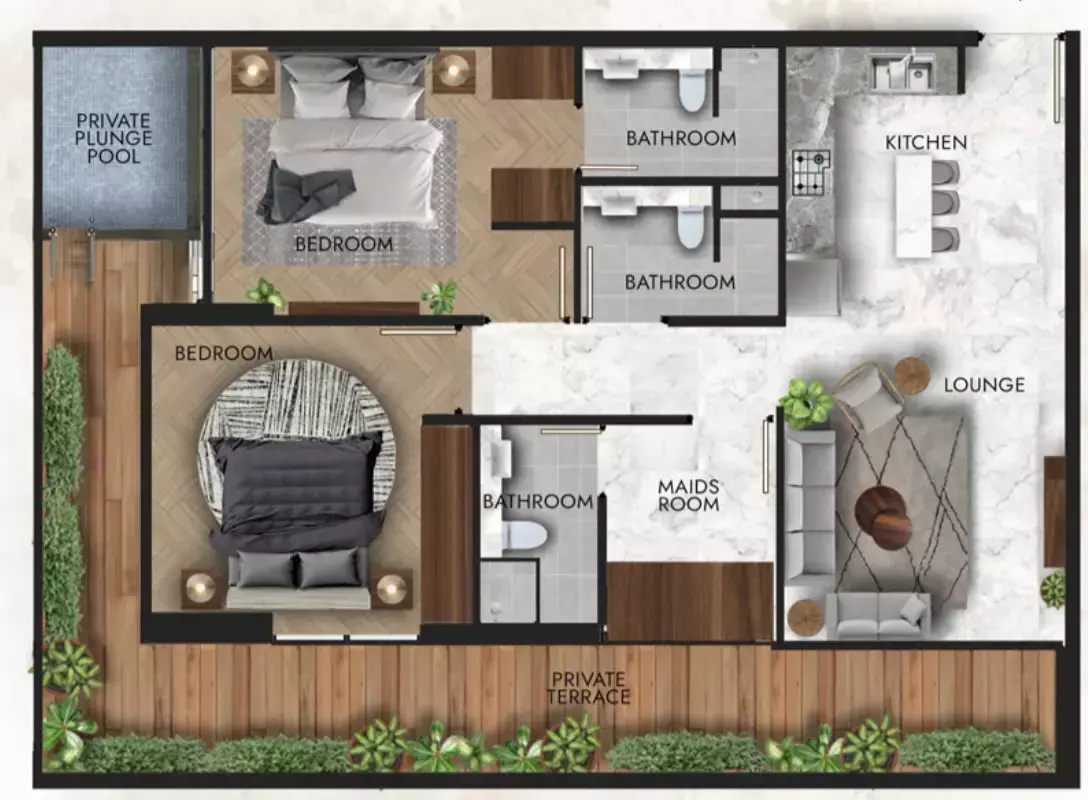 Планировка — 2-спальная, 111 м²