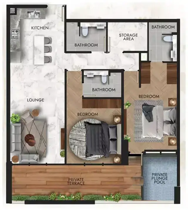 Планировка — 2-спальная, 119 м²