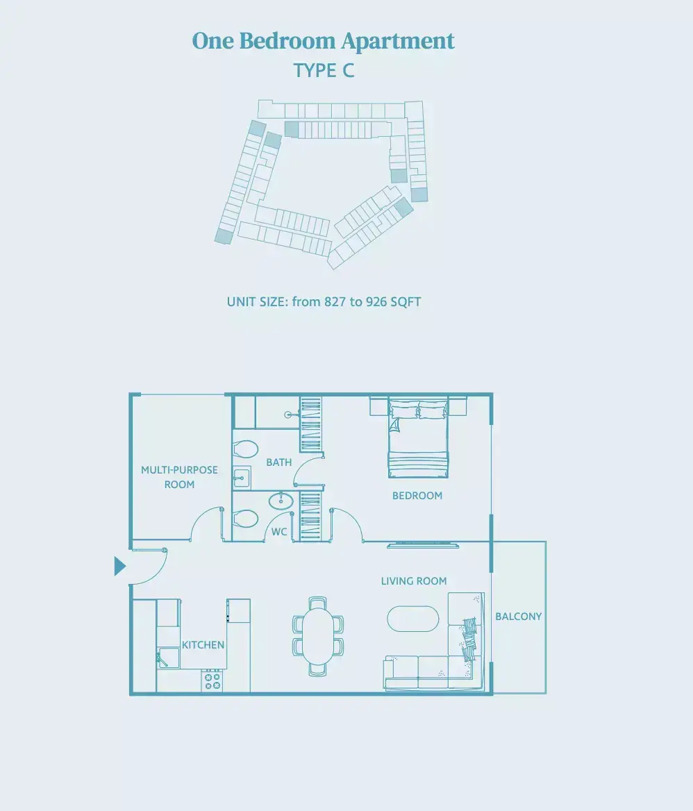 Планировка — 1-спальная, 86 м²
