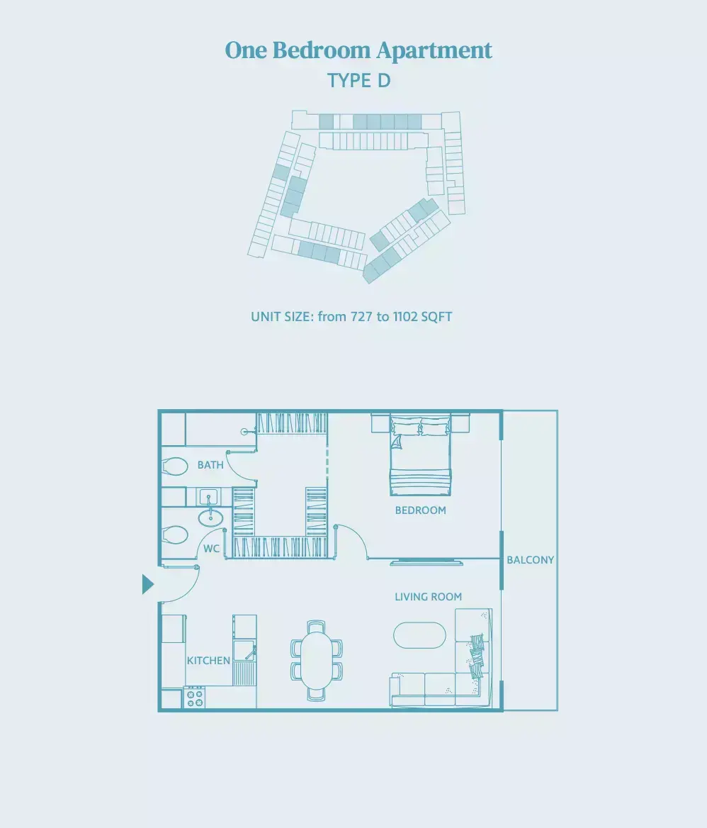 Планировка — 1-спальная, 102 м²
