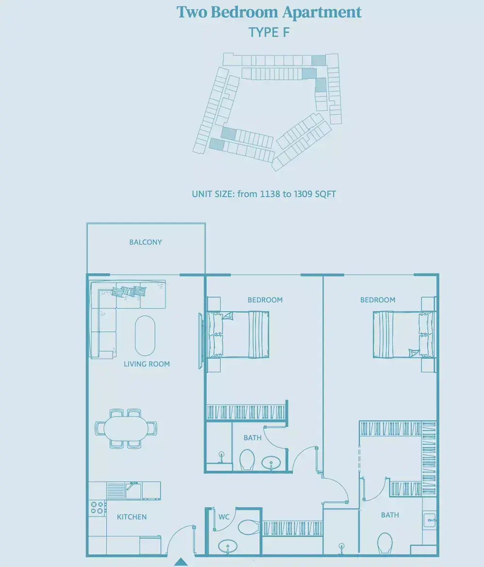 Планировка — 2-спальная, 122 м²