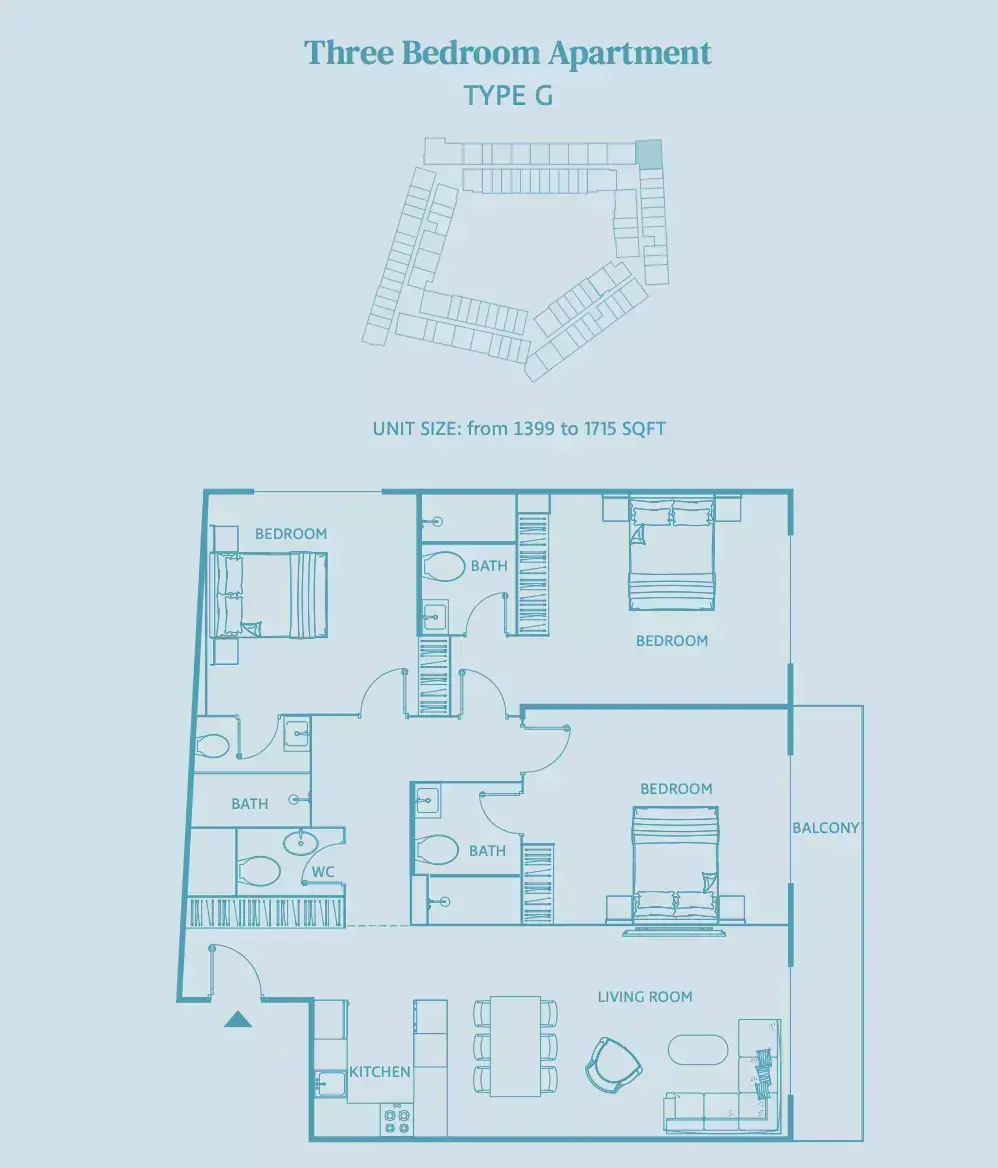 Планировка — 3-спальная, 159 м²