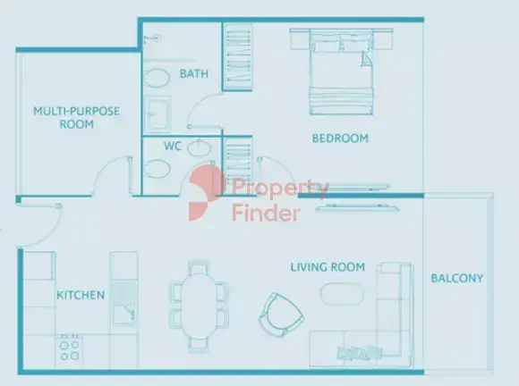 Планировка — 1-спальная, 71 м²