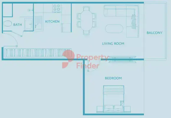 Планировка — 1-спальная, 58 м²