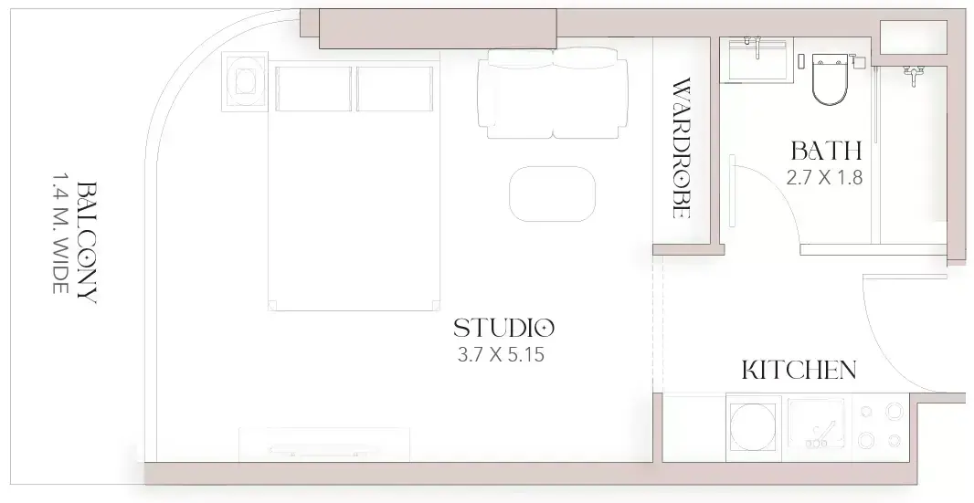 Планировка — Студия, 38 м²
