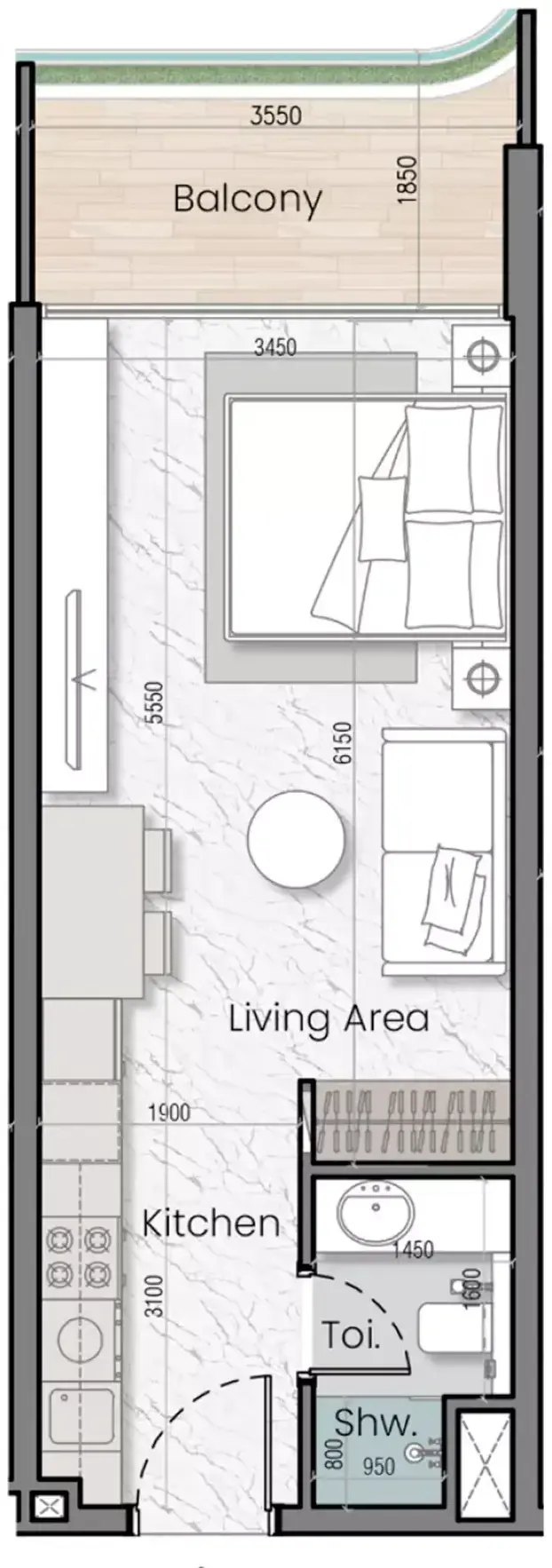Планировка — Студия, 38 м²