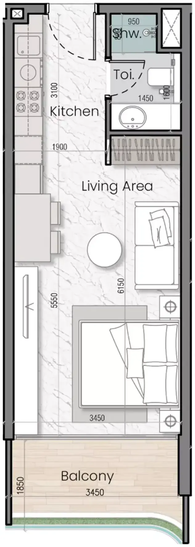 Планировка — Студия, 38 м²