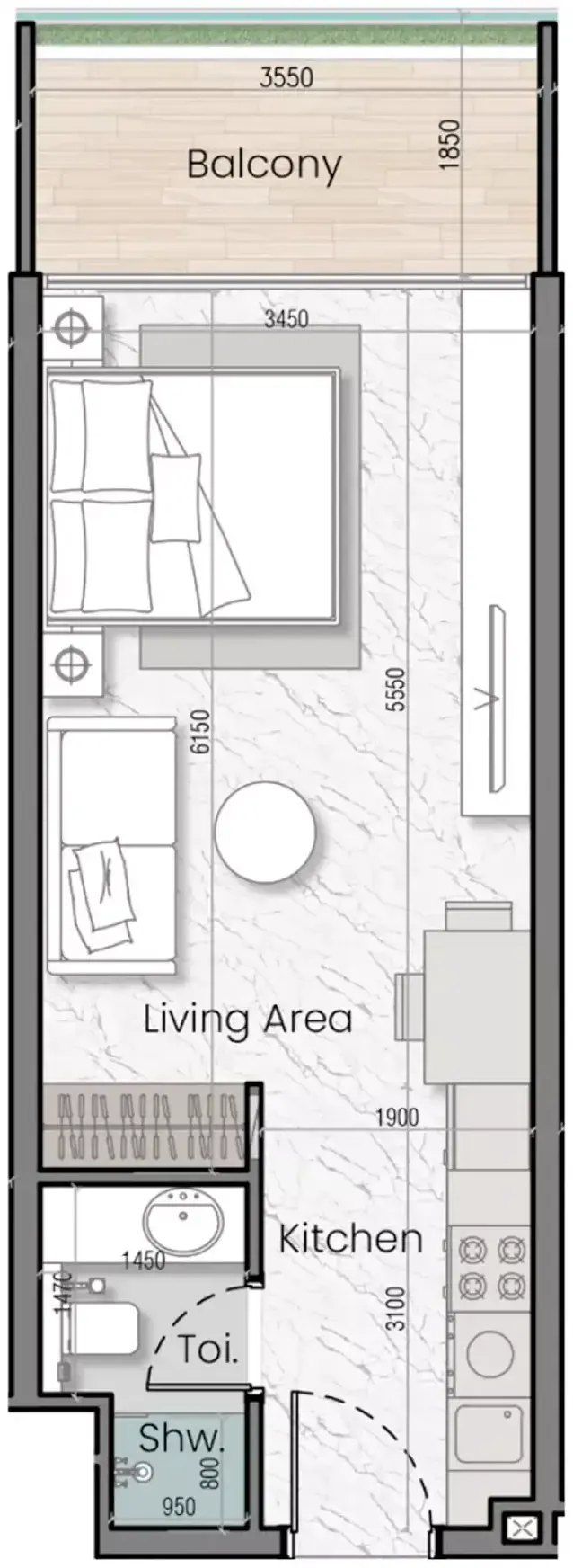 Планировка — Студия, 38 м²
