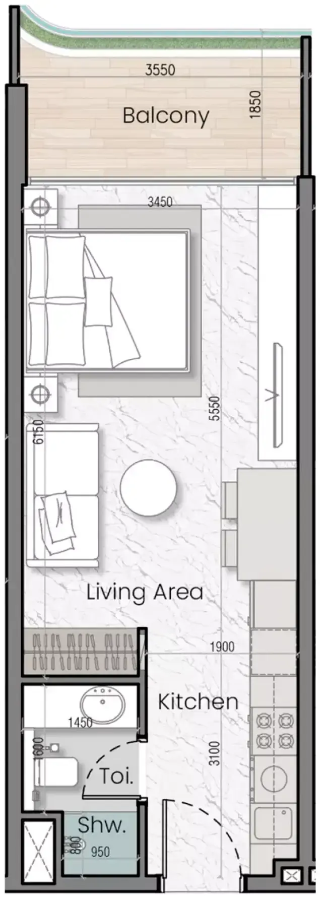 Планировка — Студия, 38 м²