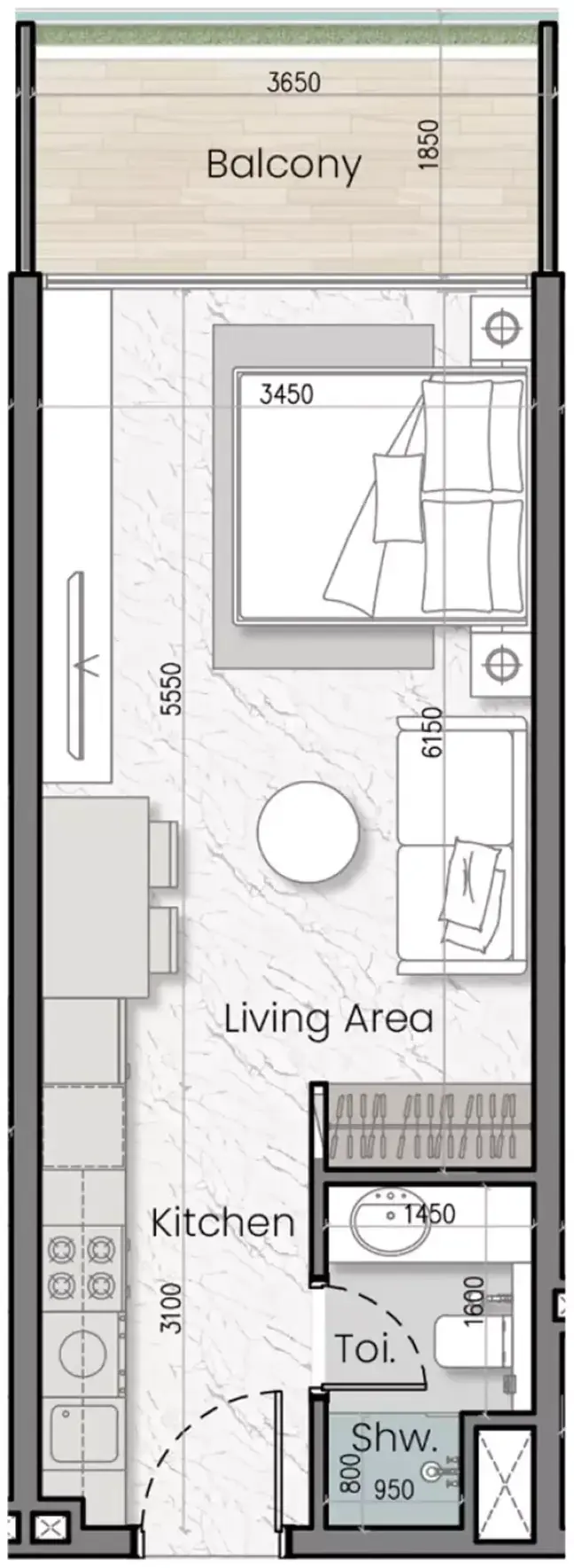 Планировка — Студия, 38 м²