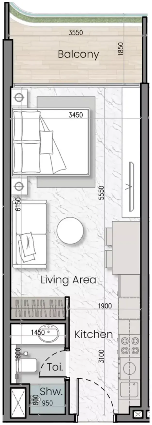 Планировка — Студия, 38 м²