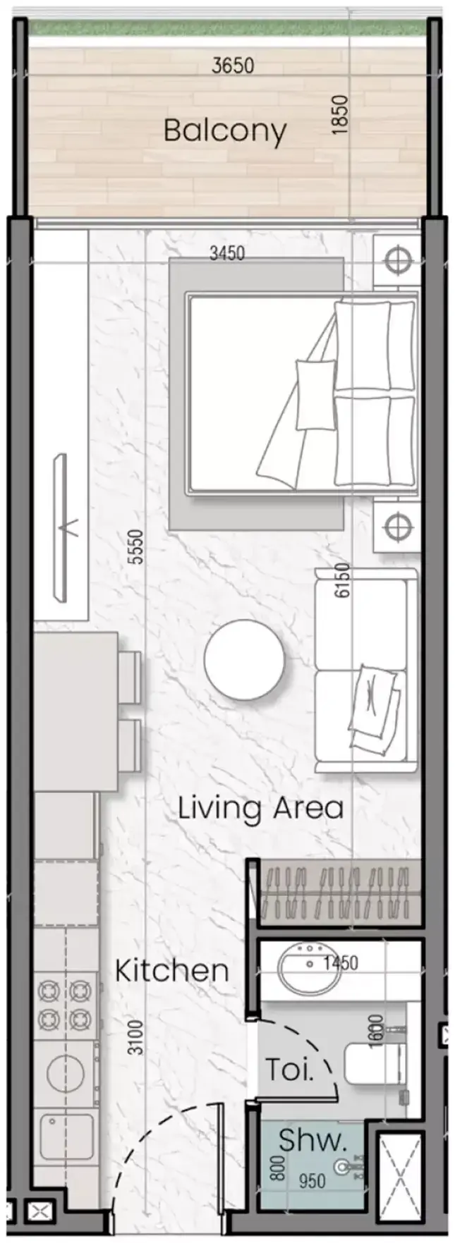 Планировка — Студия, 38 м²