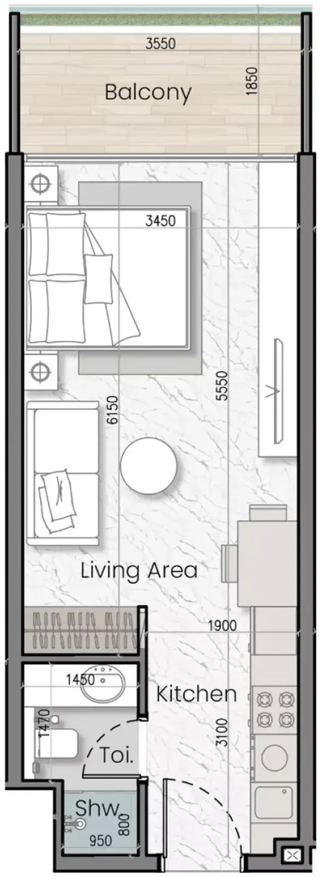Планировка — Студия, 38 м²