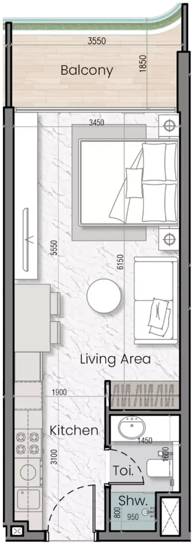 Планировка — Студия, 38 м²