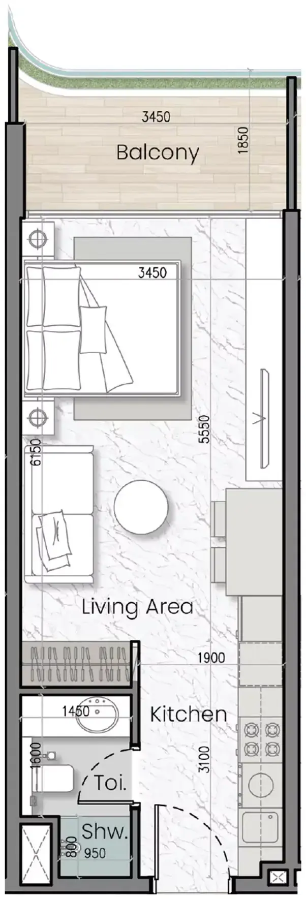 Планировка — Студия, 38 м²