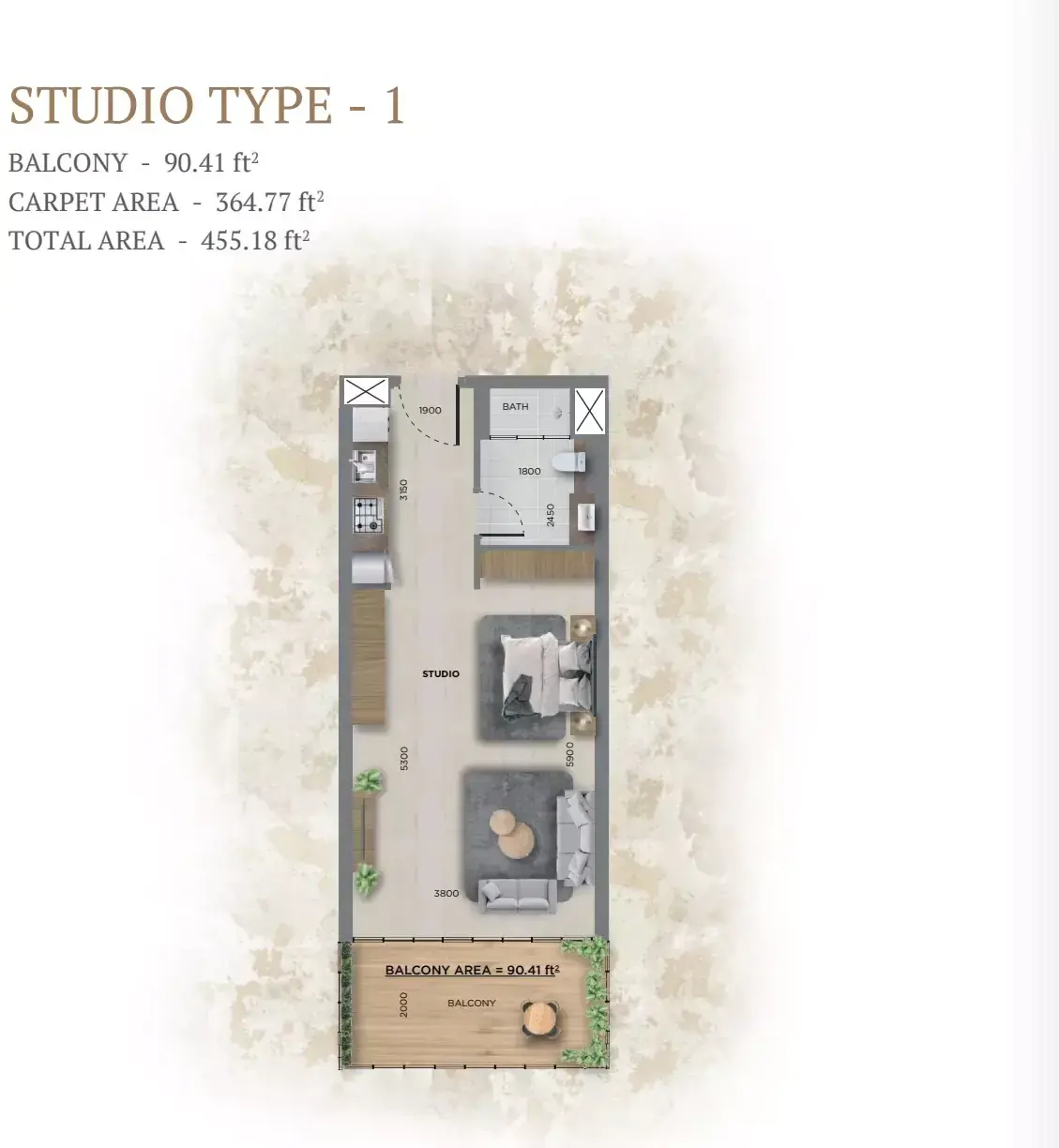 Планировка — Студия, 42 м²