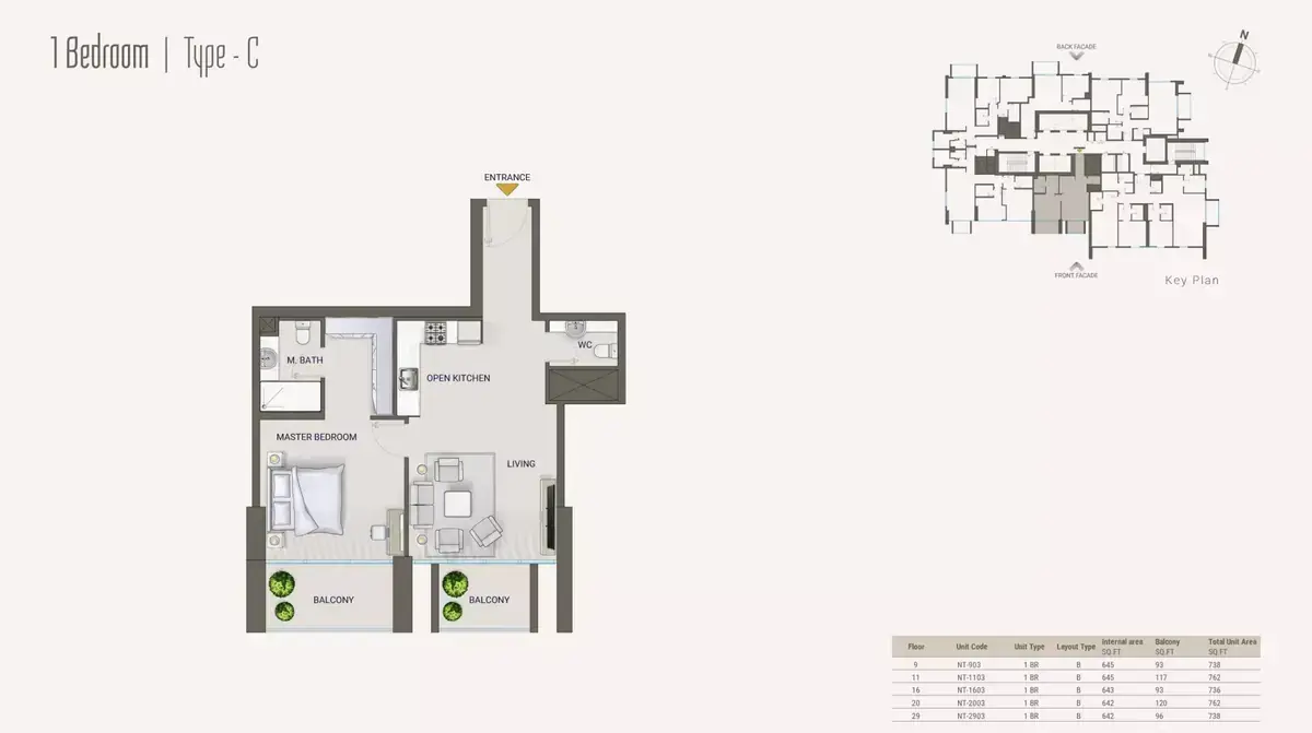 Планировка — 1-спальная, 69 м²