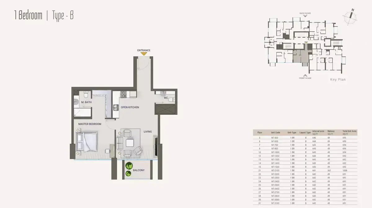 Планировка — 1-спальная, 64 м²