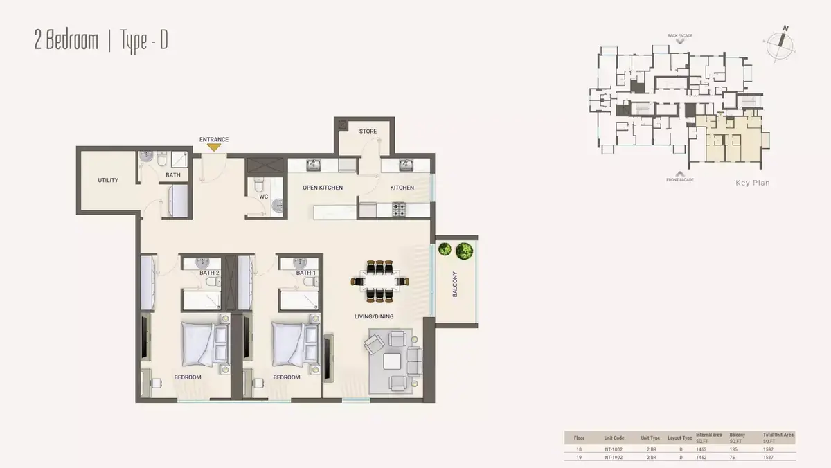 Планировка — 2-спальная, 143 м²