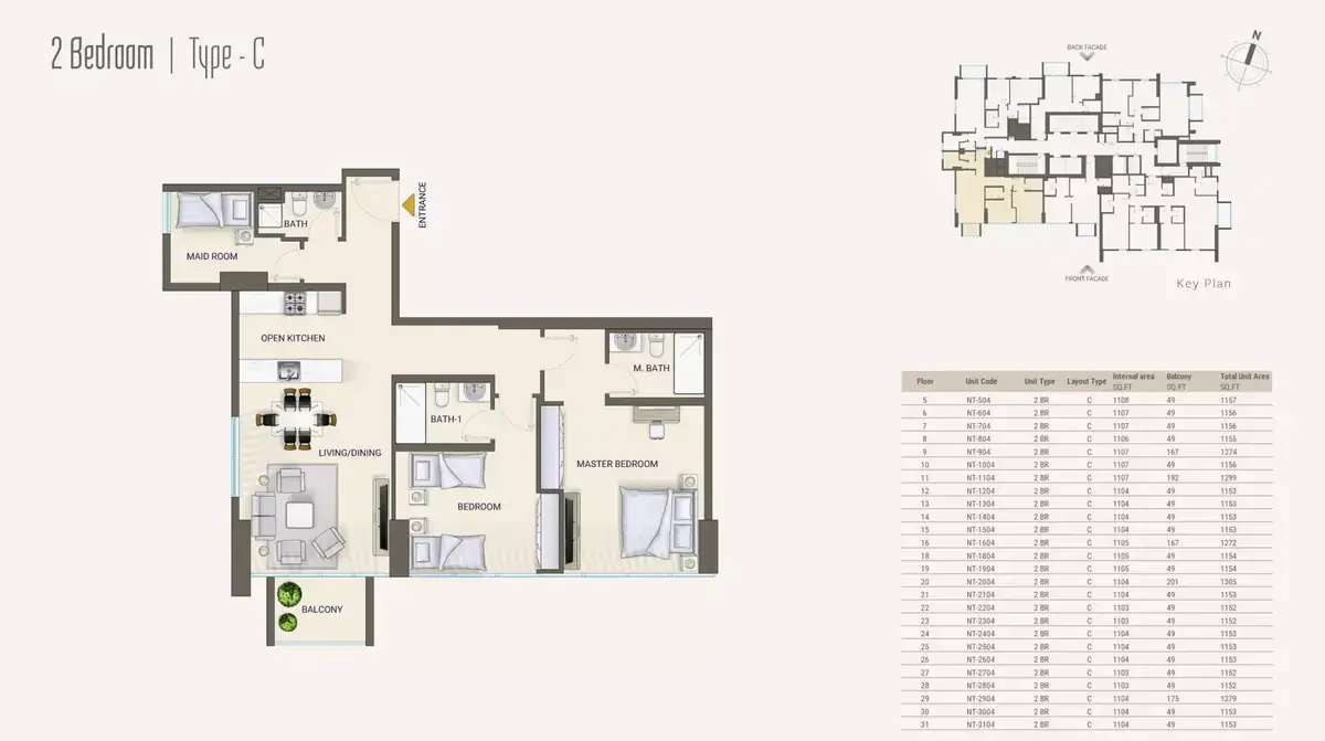 Планировка — 2-спальная, 107 м²