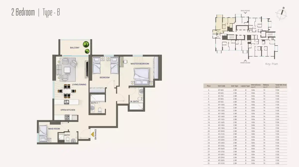 Планировка — 2-спальная, 105 м²