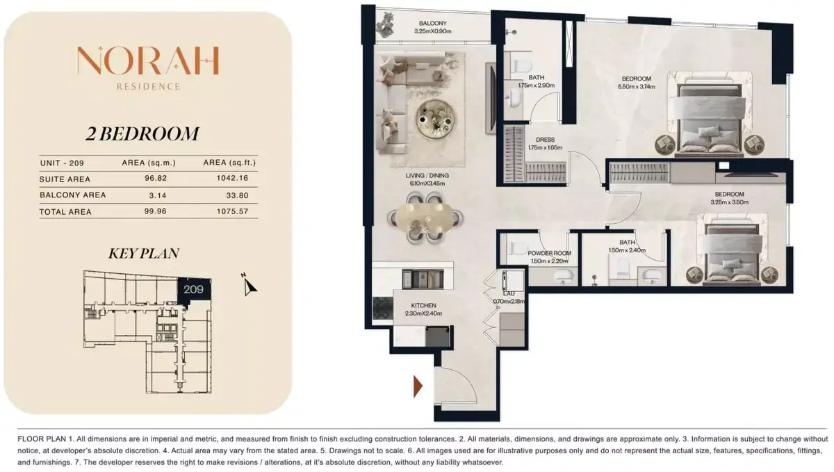 Планировка — 2-спальная, 100 м²