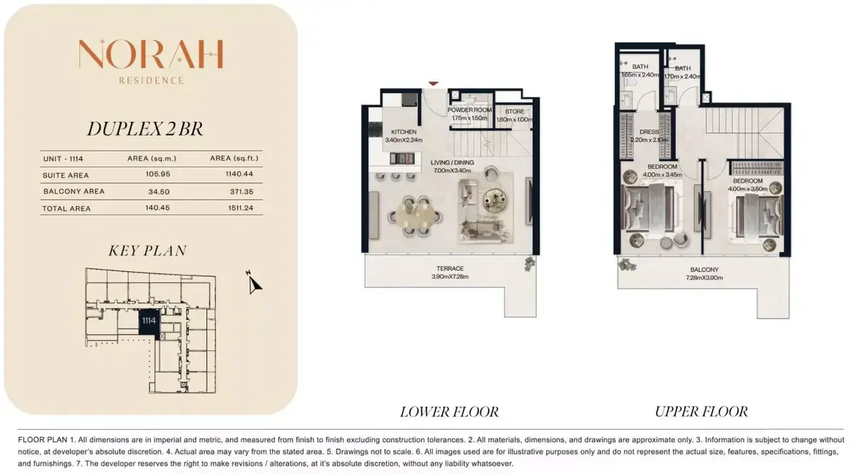 Планировка — 2-спальная, 140 м²