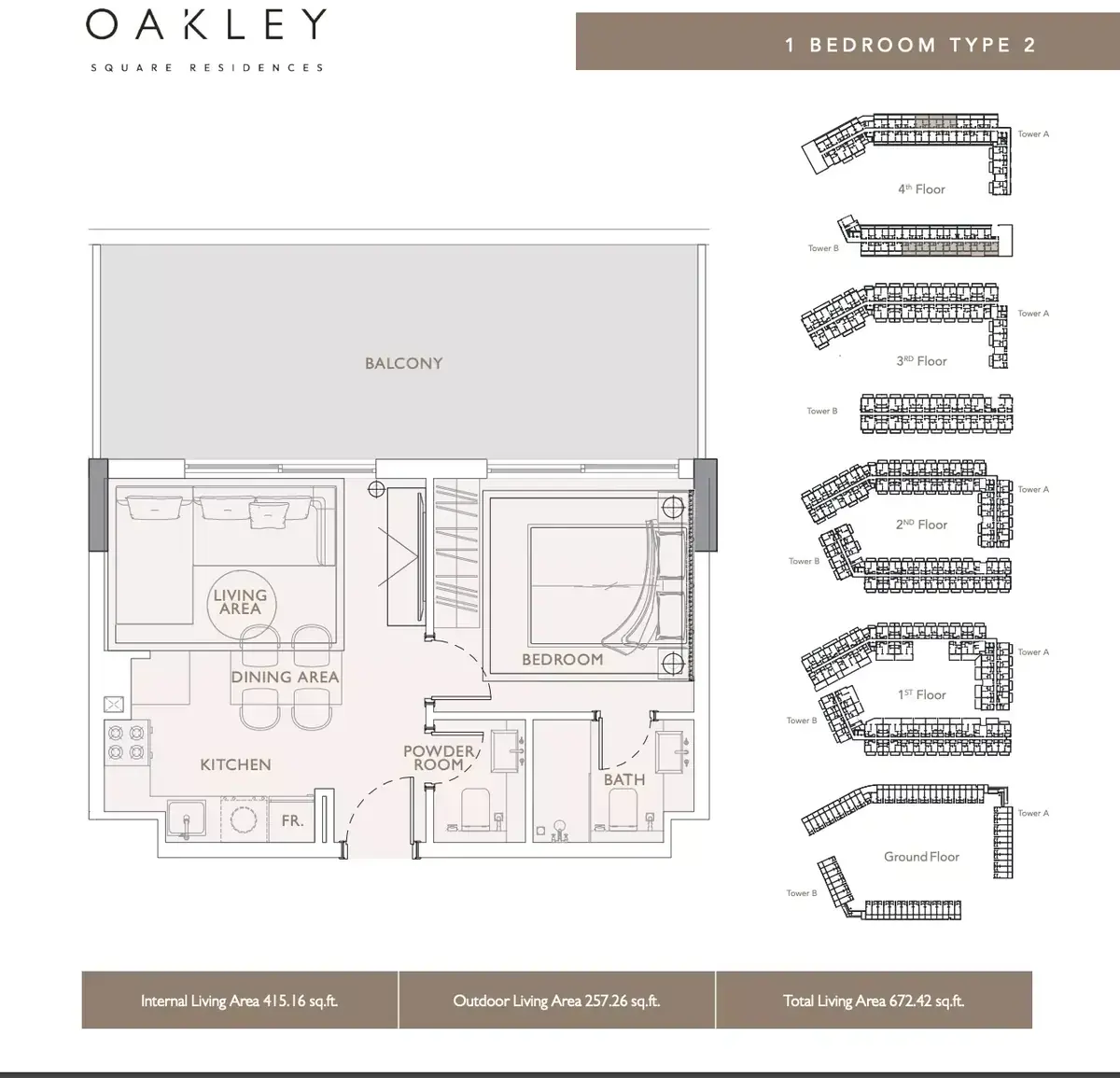 Планировка — 1-спальная, 62 м²